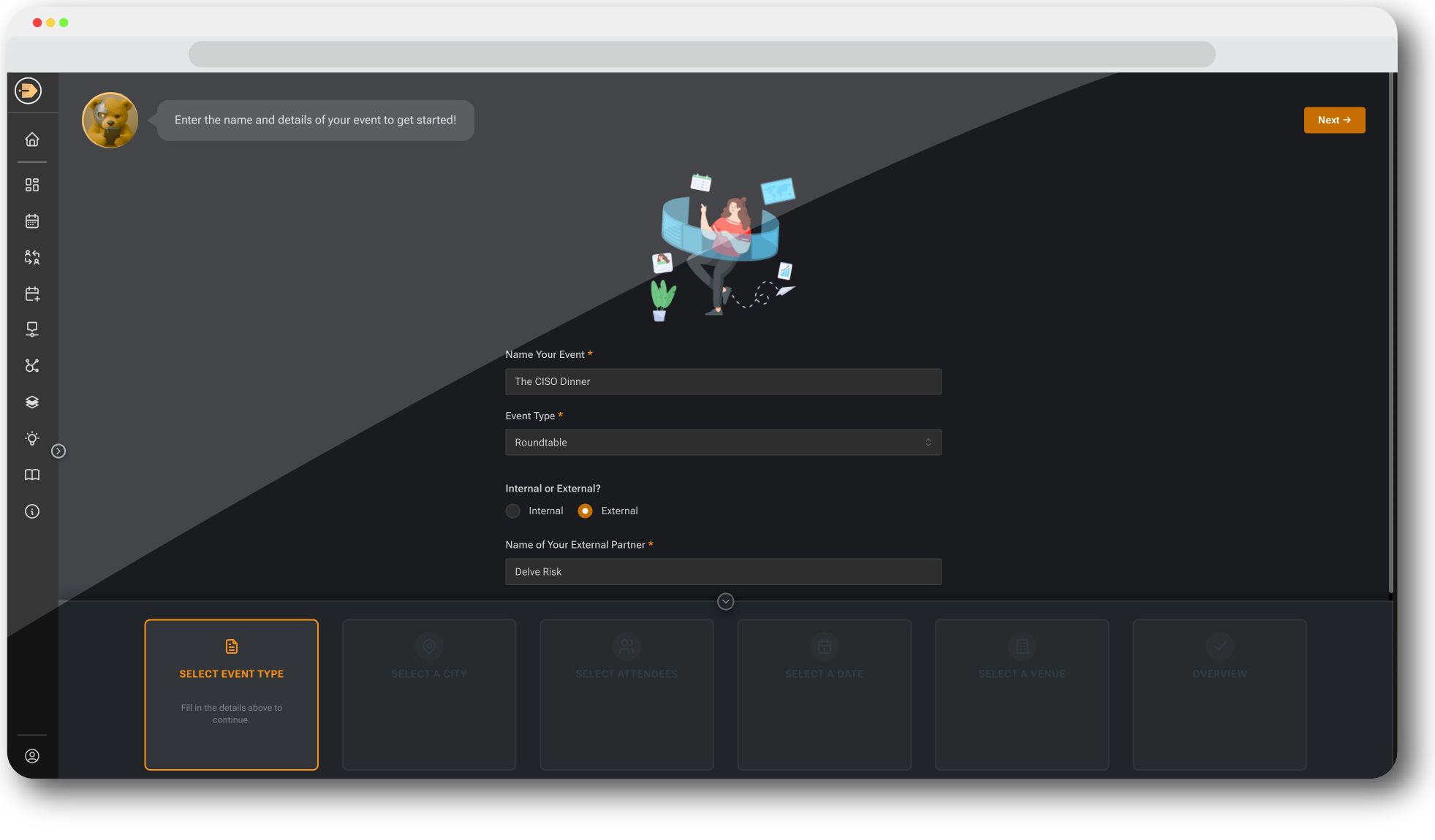 A minimalist browser window showing off the first part of the Field Marketing Enablment™ workflow.