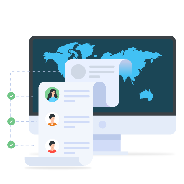 Illustration of a list of CISOs with a computer, illustrating how our portal how's a comprehensive list of Cyber leadership.