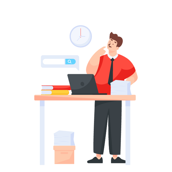 An illustration of a man losing/wasting time by endlessly searching & researching.