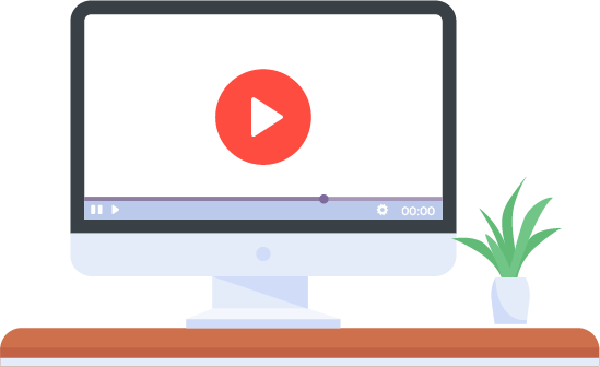 A computer screen with a play button, illustrating the ability to watch our demo video.